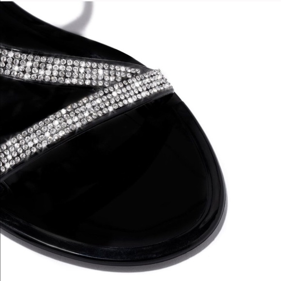 Black Jelly Rhinestone Flat Sandals - Picture 5 of 7